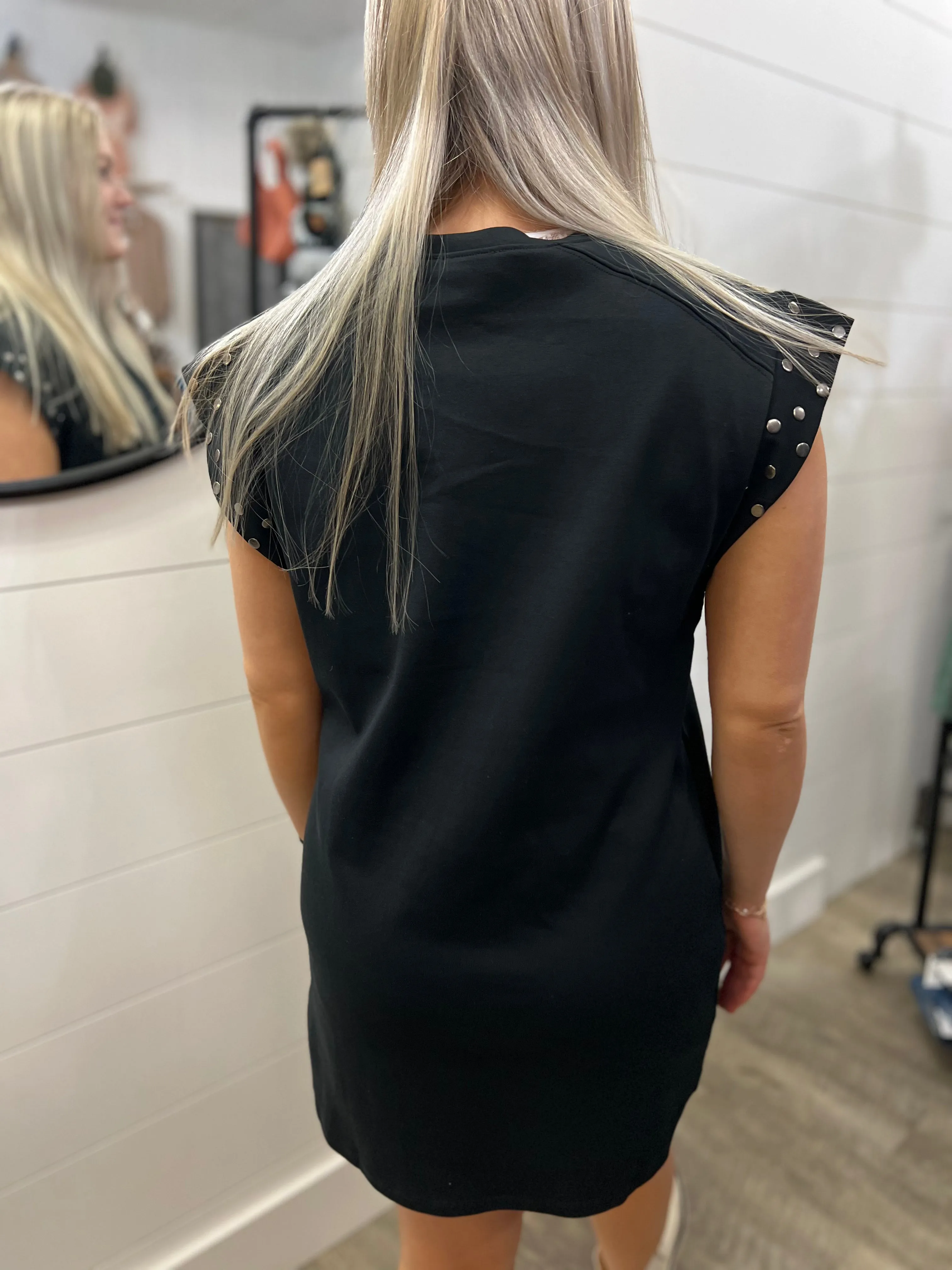 Solid Short Sleeve Dress With Studded Detail
