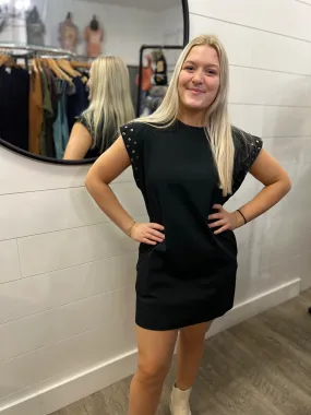 Solid Short Sleeve Dress With Studded Detail