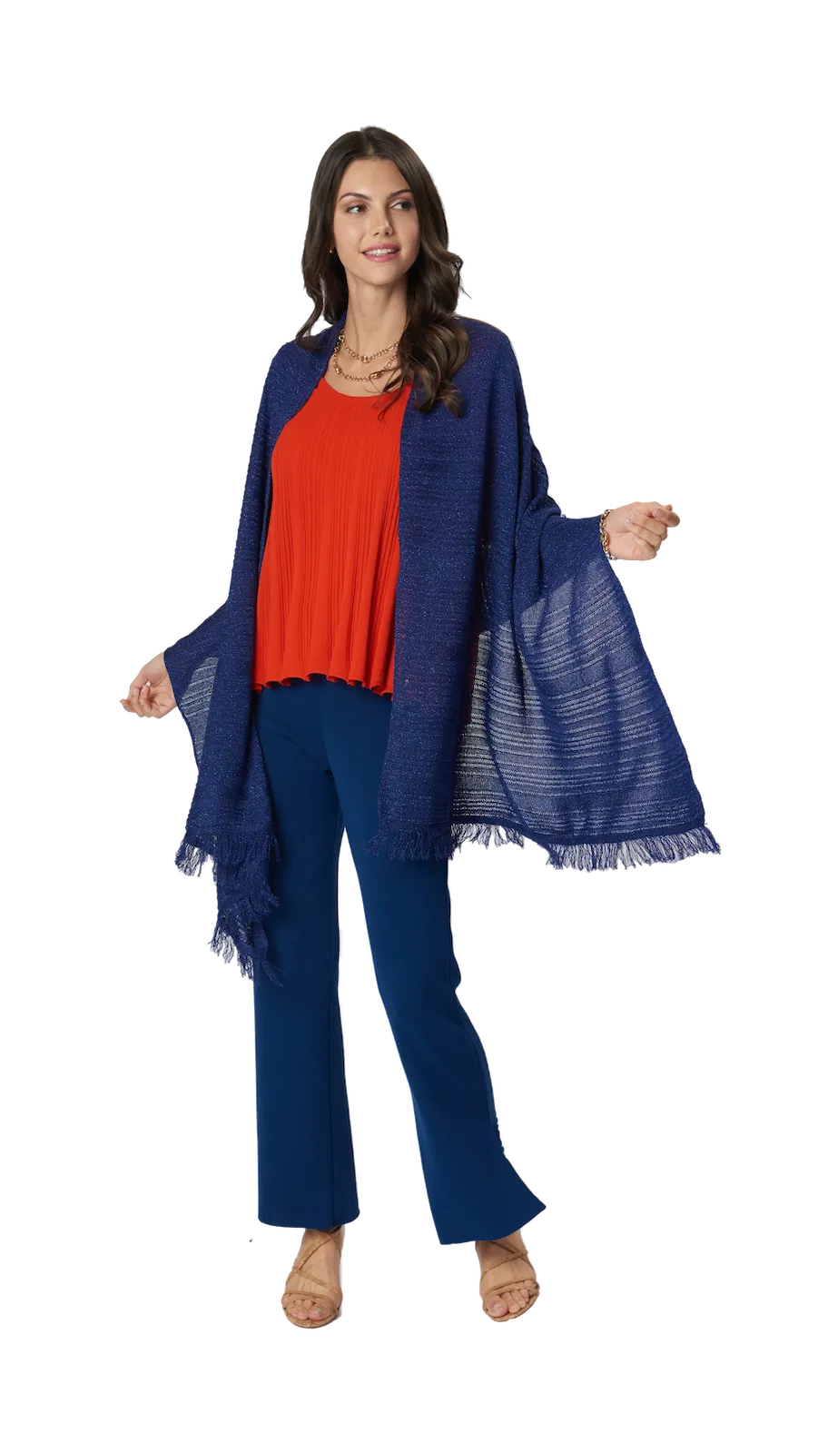 Starry Shimmer Lace-Knit Wrap/Shawl; Bright Navy Shimmer