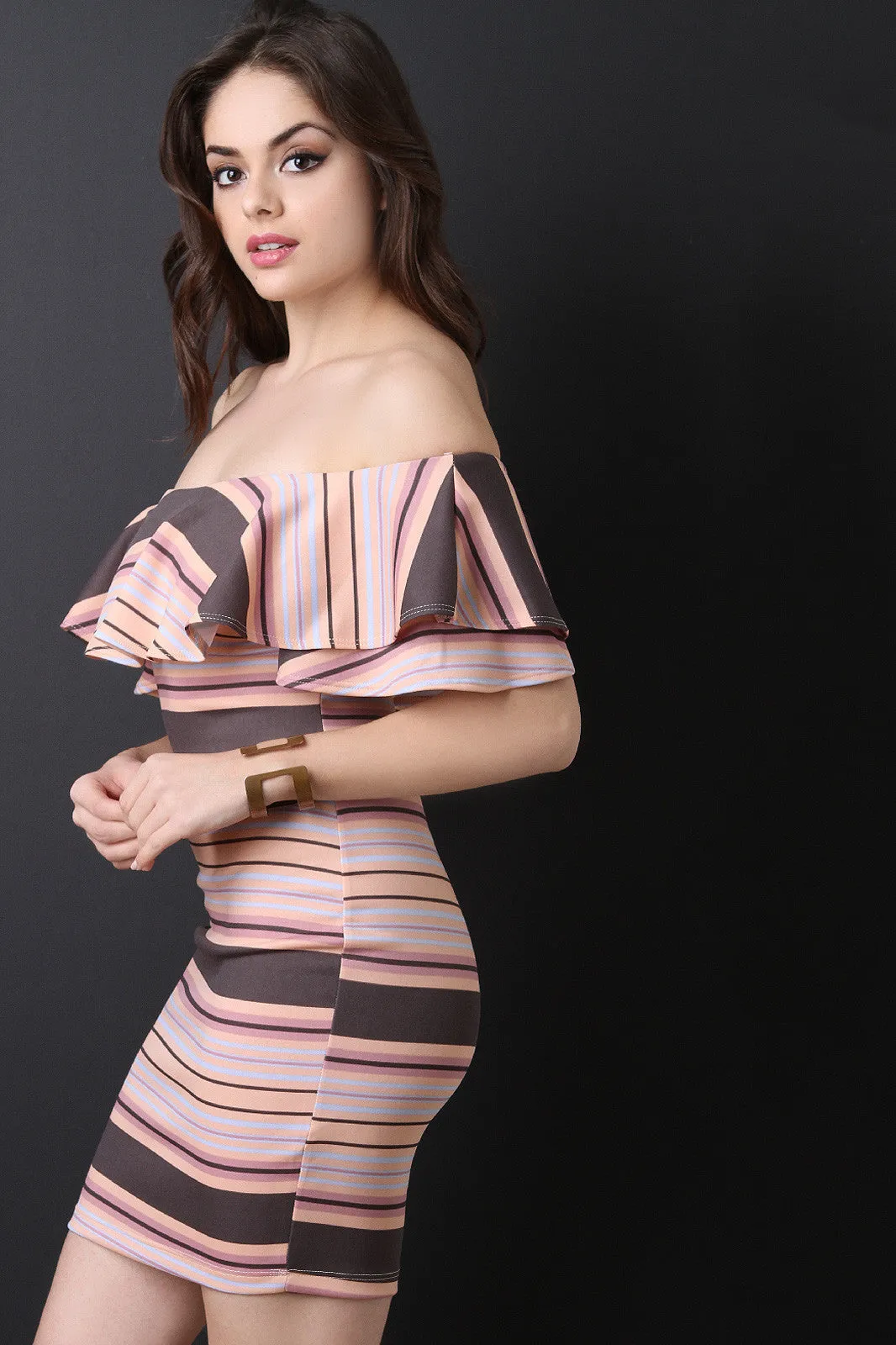 Stripe Off-The-Shoulder Bodycon Mini Dress