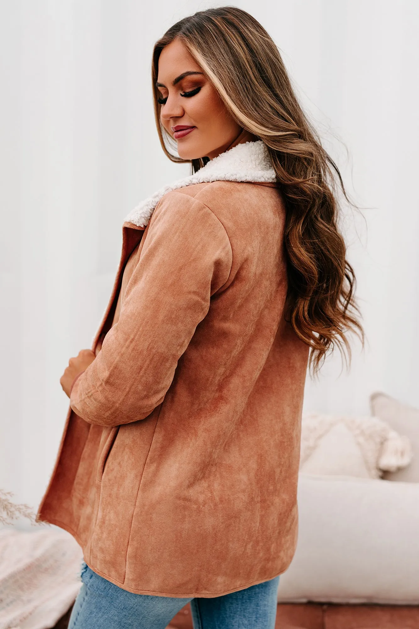 The Cozy Condition Faux Suede Sherpa Lined Coat (Terracotta)