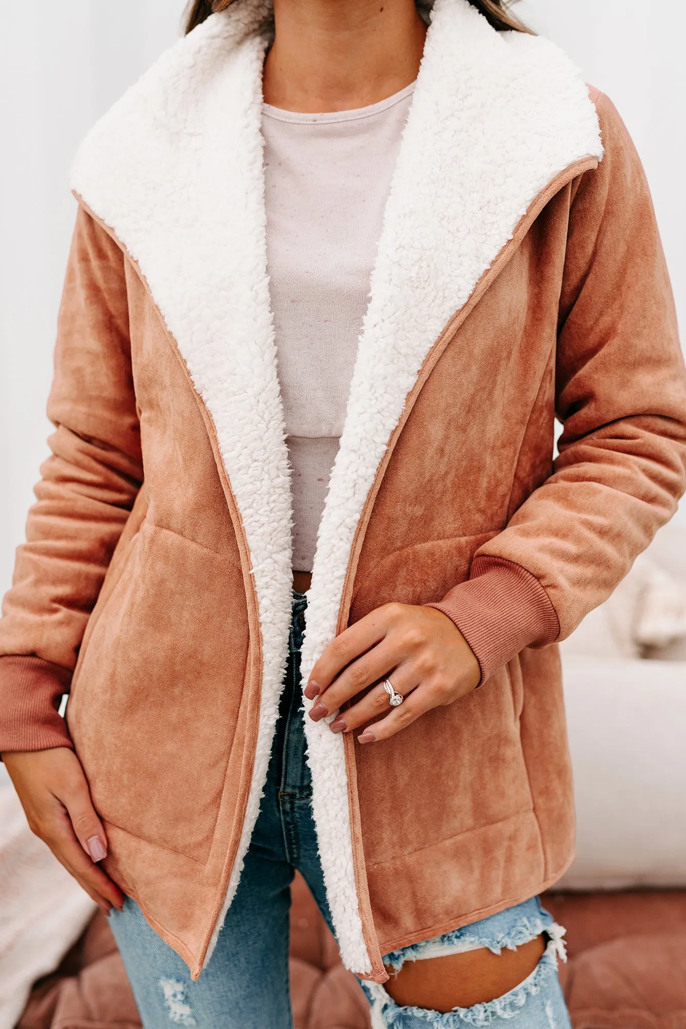 The Cozy Condition Faux Suede Sherpa Lined Coat (Terracotta)