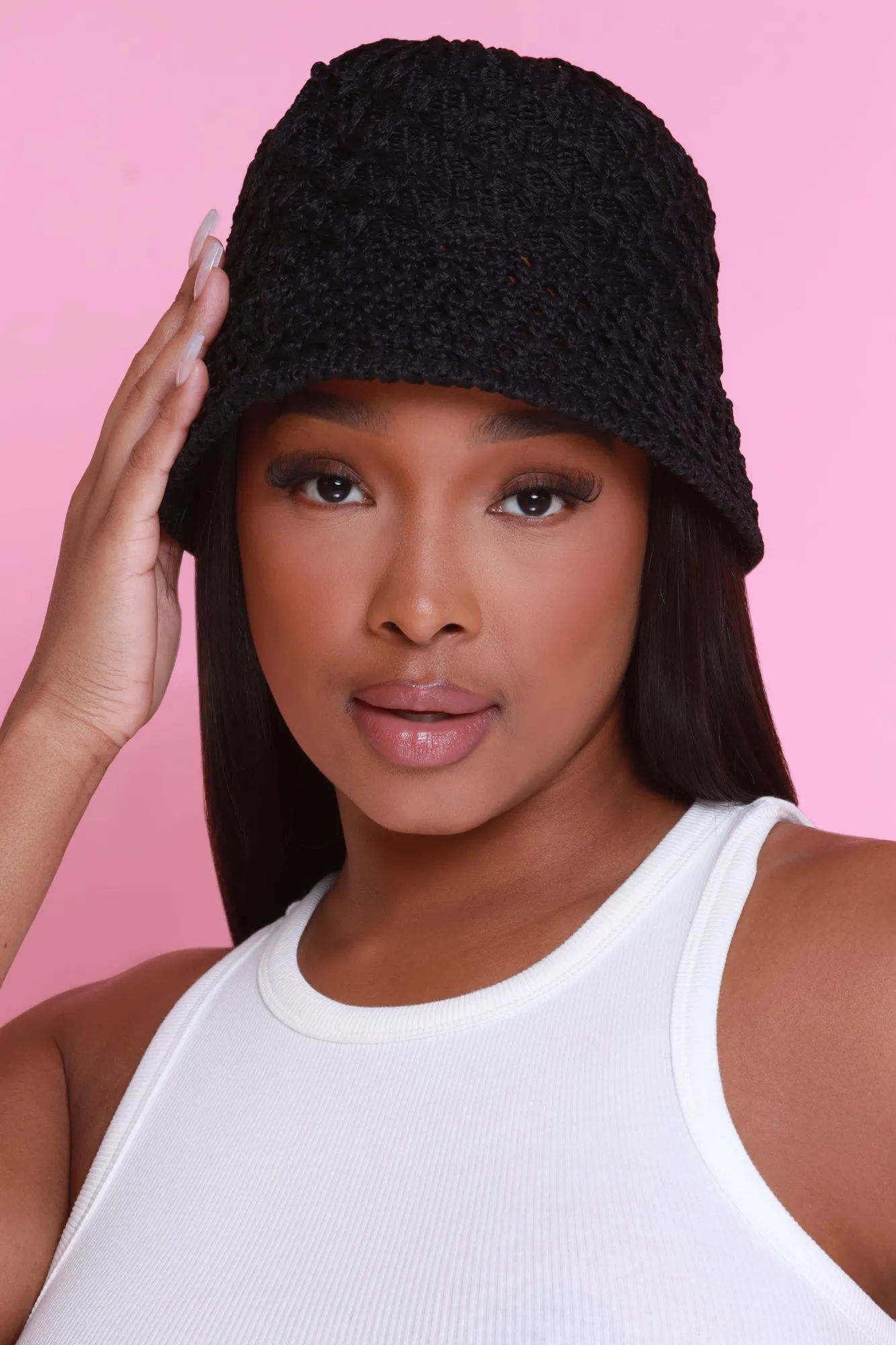 The Only One Crochet Bucket Hat - Black