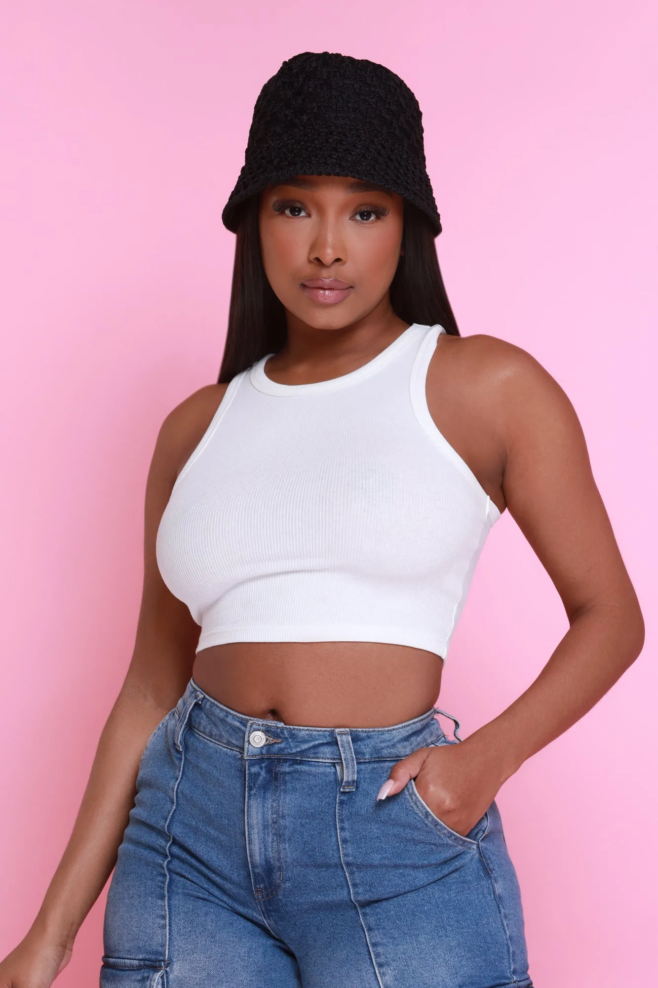 The Only One Crochet Bucket Hat - Black