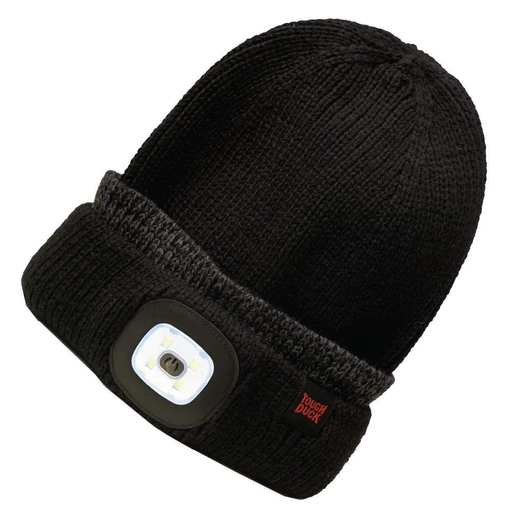 Tough Duck LED Light Beanie – USB Rechargeable, 3 Brightness Levels, Warm Acrylic Knit Winter Hat for Work, Outdoor Activities & Low-Light Conditions