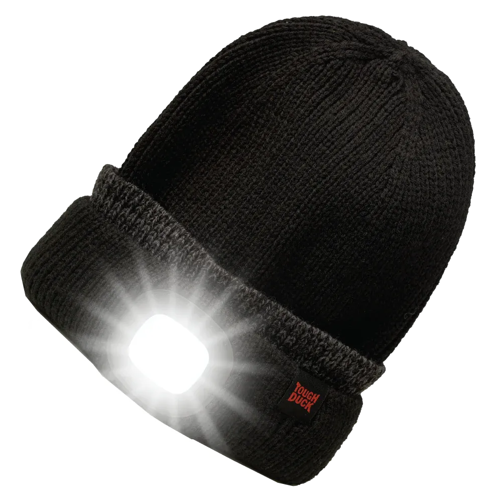 Tough Duck LED Light Beanie – USB Rechargeable, 3 Brightness Levels, Warm Acrylic Knit Winter Hat for Work, Outdoor Activities & Low-Light Conditions
