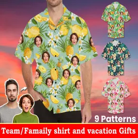 Vacation Style Men's Hawaiian Shirts Custom with Face/Name/Logo Summer Shirts Team Personalized Photo Tropical Beach Party Shirts Birthday Gift