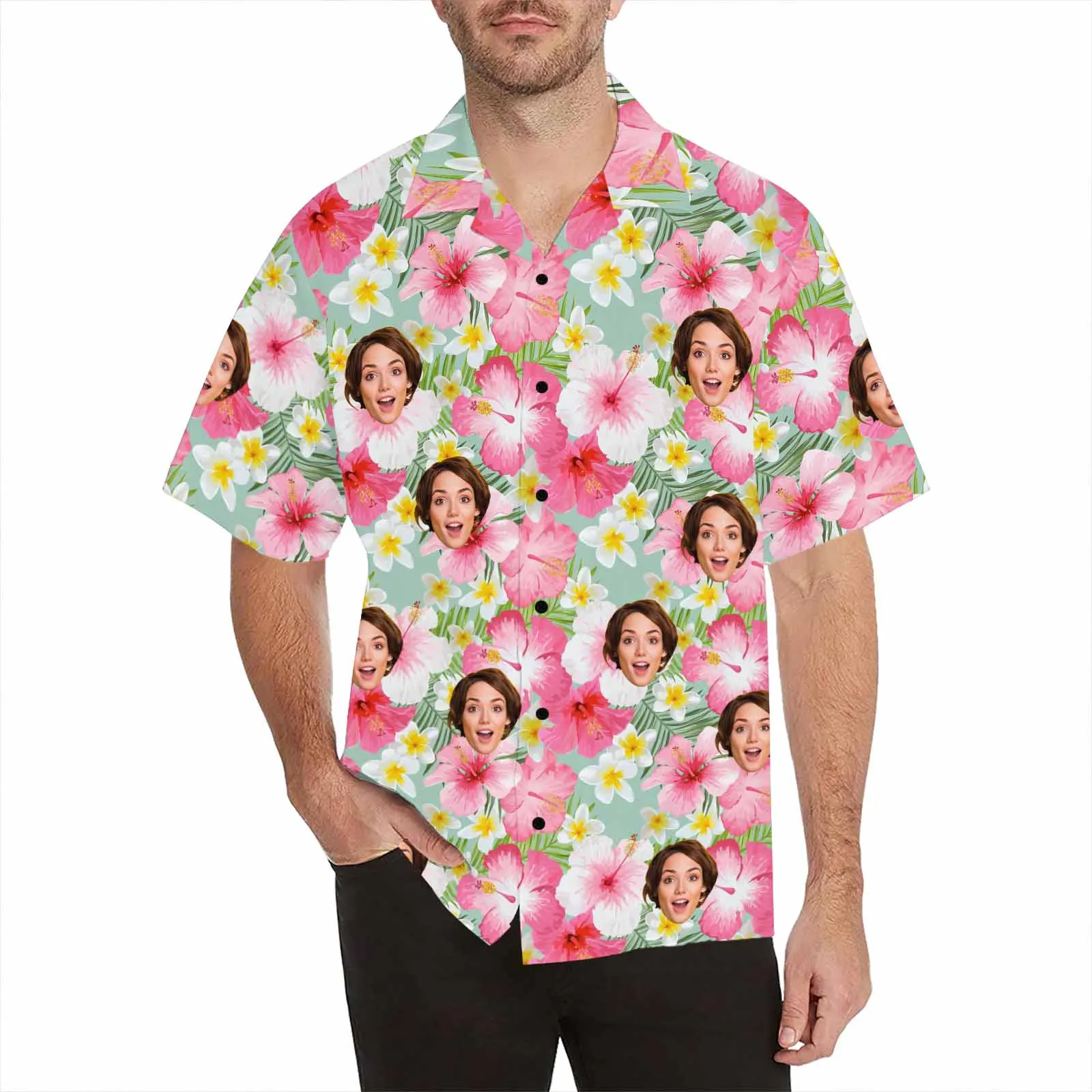 Vacation Style Men's Hawaiian Shirts Custom with Face/Name/Logo Summer Shirts Team Personalized Photo Tropical Beach Party Shirts Birthday Gift