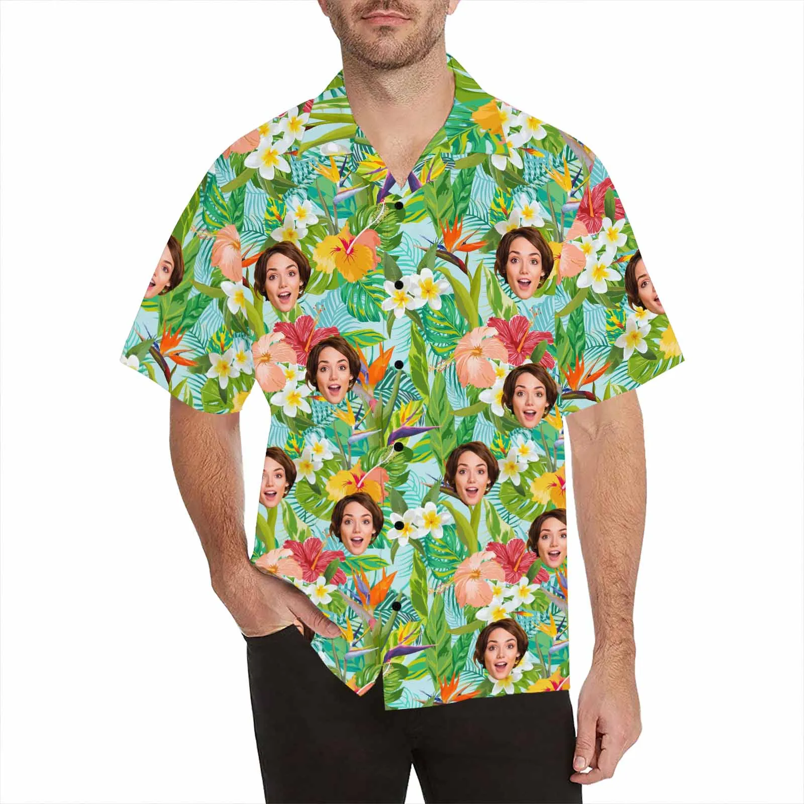 Vacation Style Men's Hawaiian Shirts Custom with Face/Name/Logo Summer Shirts Team Personalized Photo Tropical Beach Party Shirts Birthday Gift