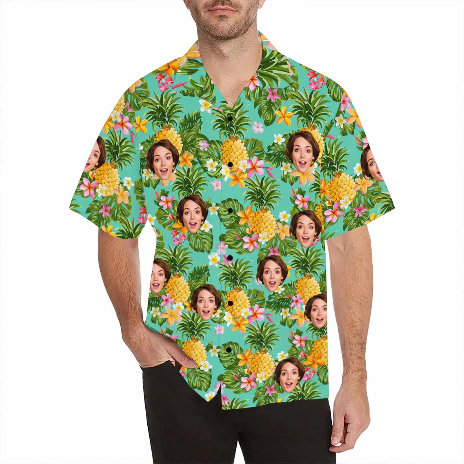 Vacation Style Men's Hawaiian Shirts Custom with Face/Name/Logo Summer Shirts Team Personalized Photo Tropical Beach Party Shirts Birthday Gift