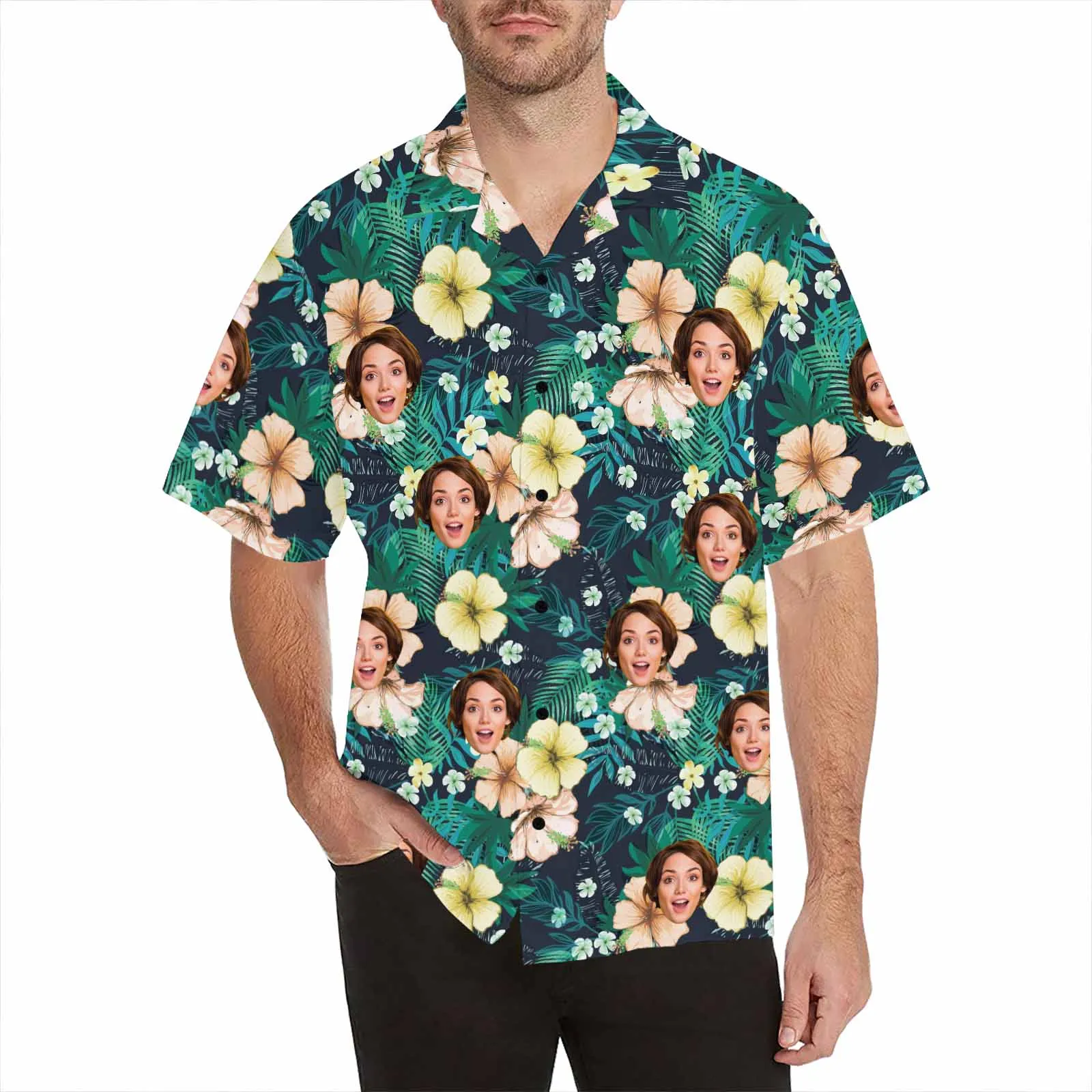 Vacation Style Men's Hawaiian Shirts Custom with Face/Name/Logo Summer Shirts Team Personalized Photo Tropical Beach Party Shirts Birthday Gift