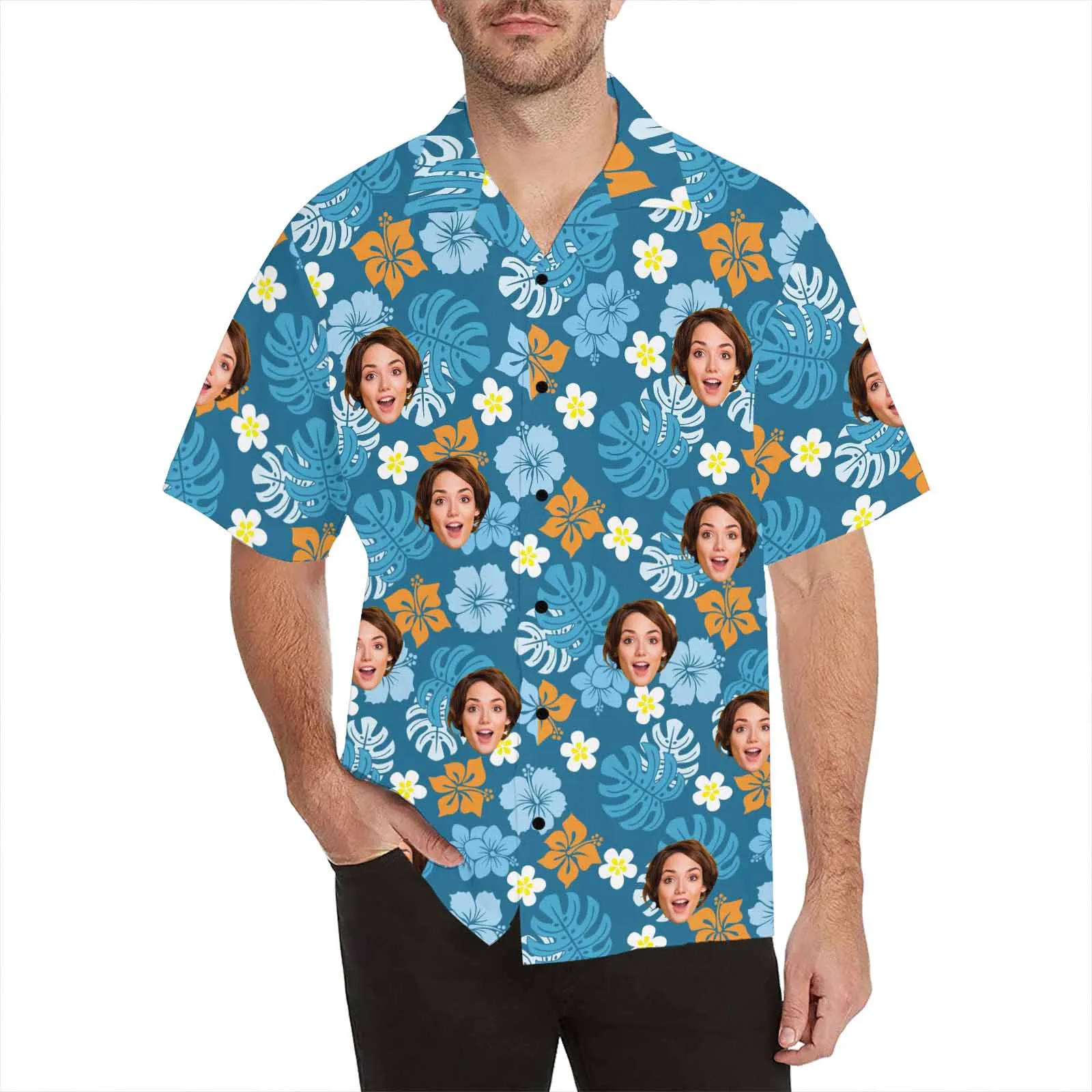 Vacation Style Men's Hawaiian Shirts Custom with Face/Name/Logo Summer Shirts Team Personalized Photo Tropical Beach Party Shirts Birthday Gift