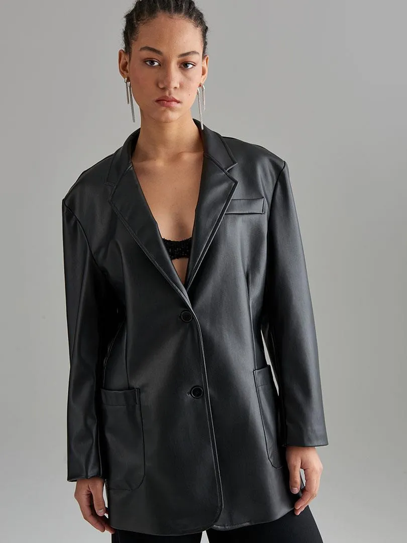 Vegan Boyfriend Leather Jacket - Black