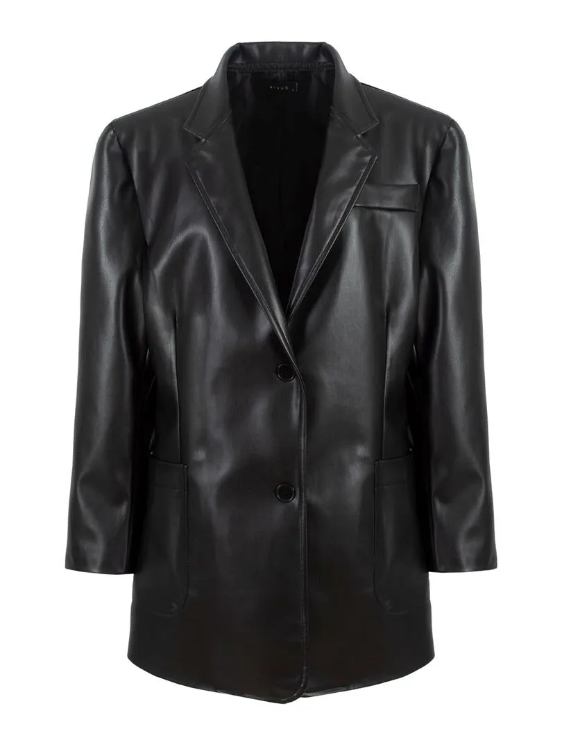 Vegan Boyfriend Leather Jacket - Black