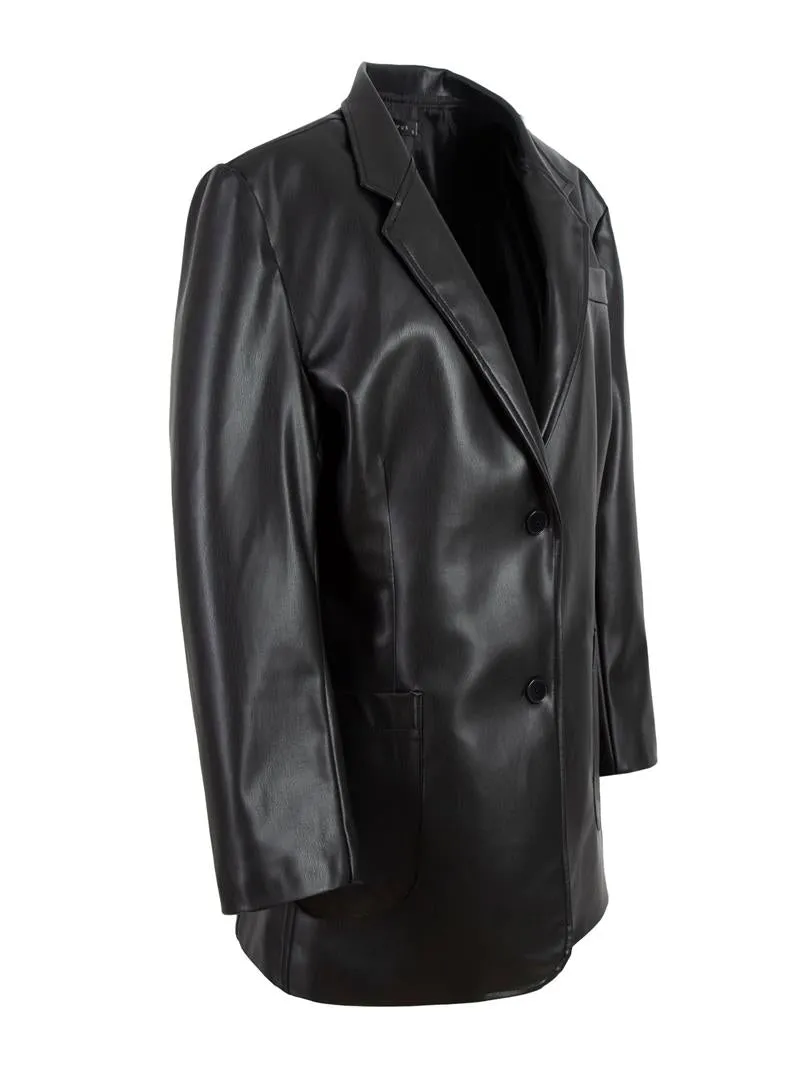 Vegan Boyfriend Leather Jacket - Black