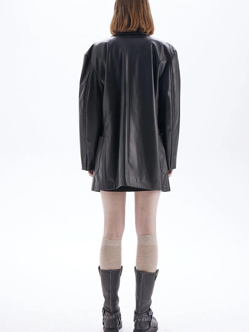 Vegan Boyfriend Leather Jacket - Black