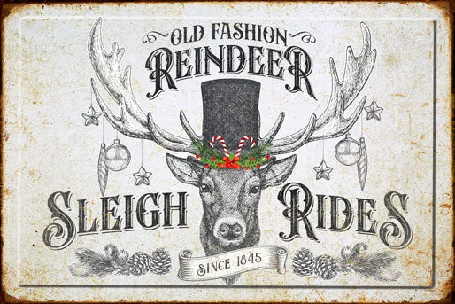 Vintage Christmas Sign Sleigh Rides