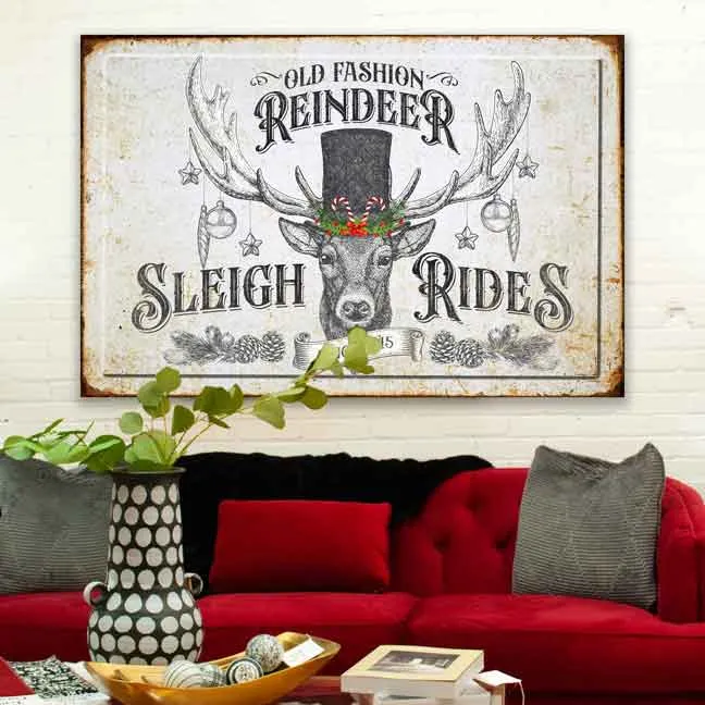 Vintage Christmas Sign Sleigh Rides
