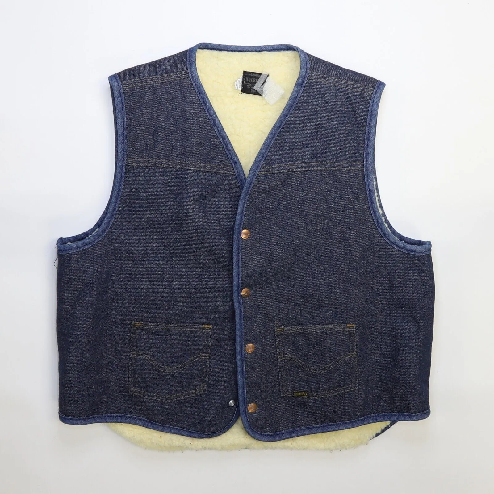 Vintage Sears Roebuck Denim Vest Jacket Size XL Sherpa Lined