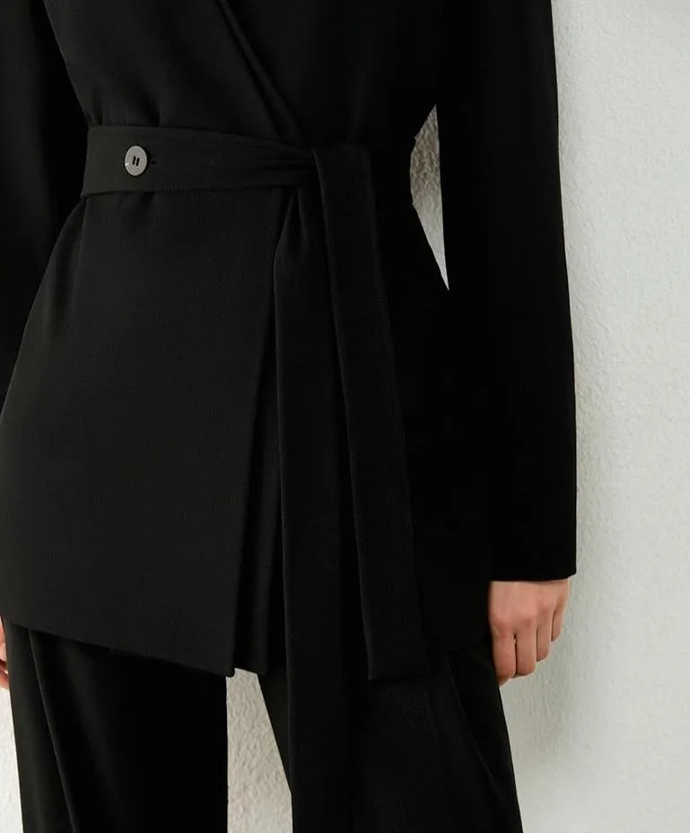 Vneck Solid Double breasted Blazer High Waist Pants