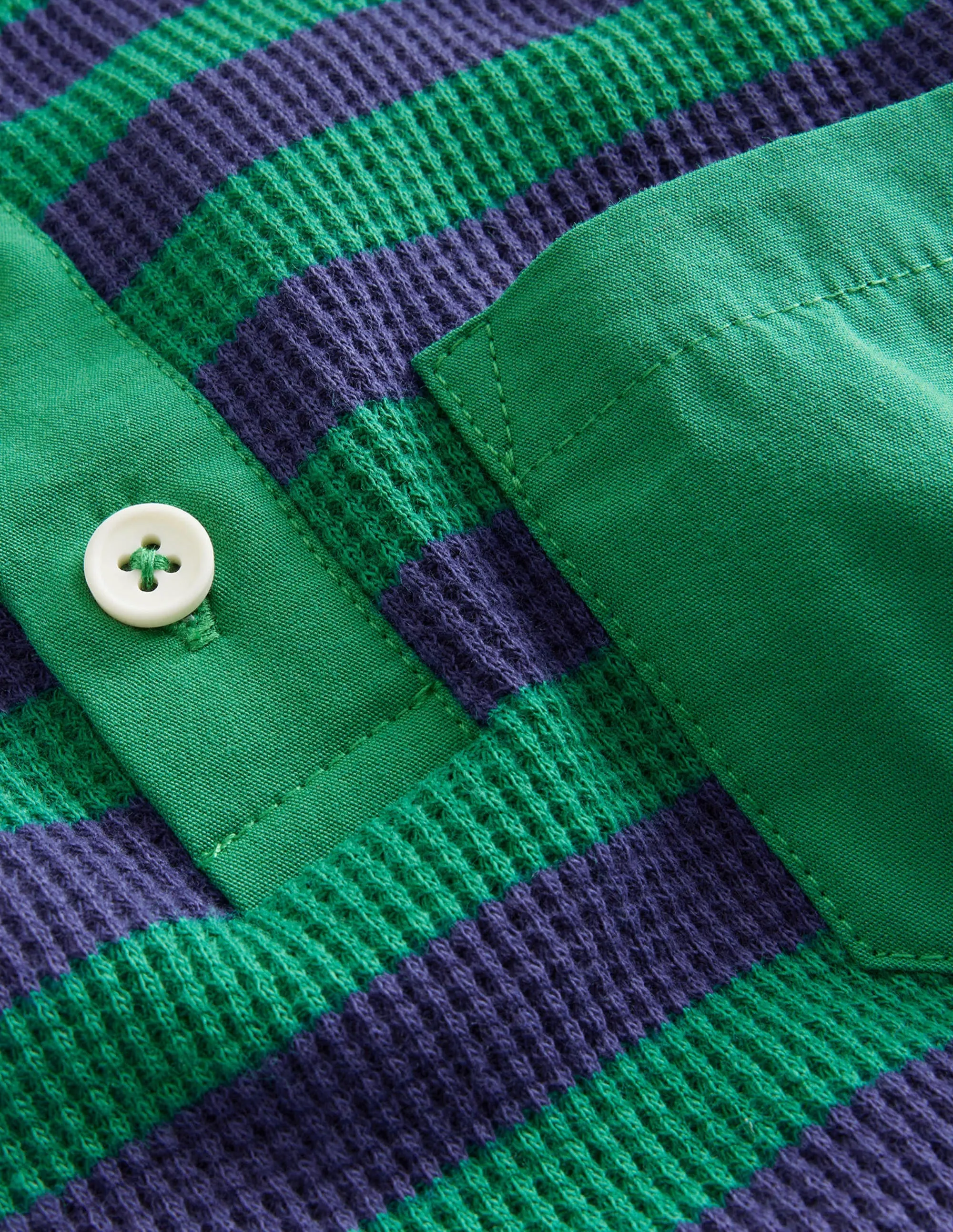Waffle Henley T-Shirt-Deep Green / College Navy