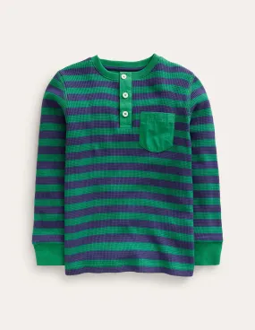 Waffle Henley T-Shirt-Deep Green / College Navy