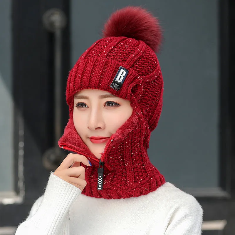 Warm Winter Knit Beanie Hats Women's Warm Korean Fashion Velvet Cold Protection Scarf Unisex
