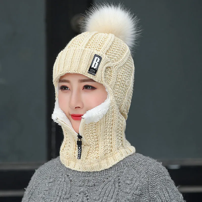 Warm Winter Knit Beanie Hats Women's Warm Korean Fashion Velvet Cold Protection Scarf Unisex