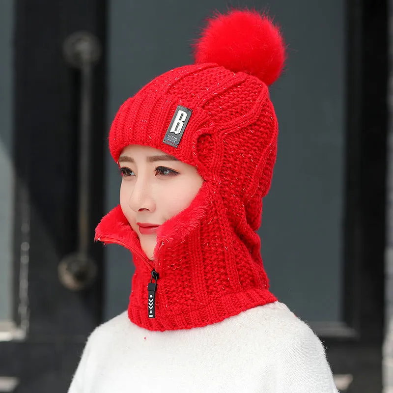 Warm Winter Knit Beanie Hats Women's Warm Korean Fashion Velvet Cold Protection Scarf Unisex