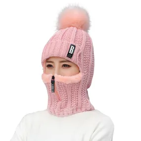 Warm Winter Knit Beanie Hats Women's Warm Korean Fashion Velvet Cold Protection Scarf Unisex