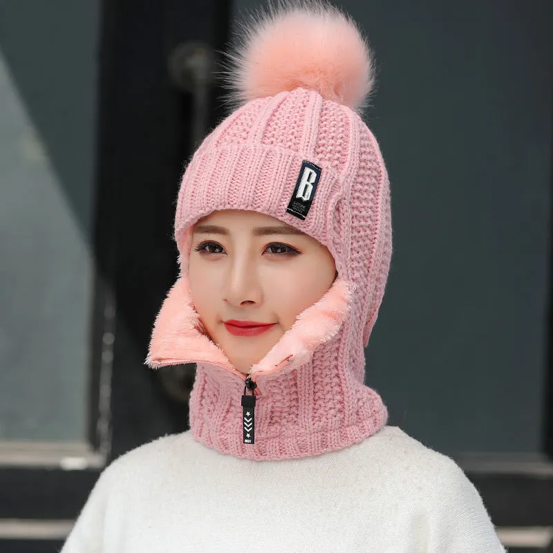 Warm Winter Knit Beanie Hats Women's Warm Korean Fashion Velvet Cold Protection Scarf Unisex