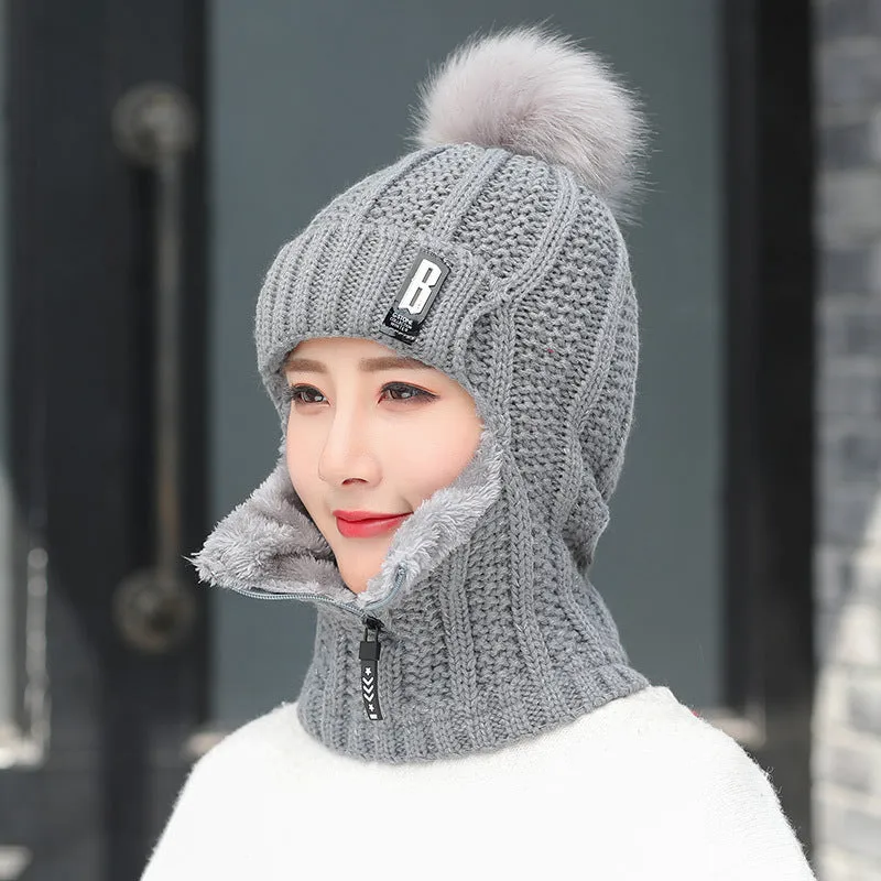 Warm Winter Knit Beanie Hats Women's Warm Korean Fashion Velvet Cold Protection Scarf Unisex