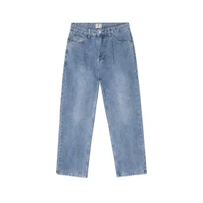 Washed Blue Mid-high Waist Jeans