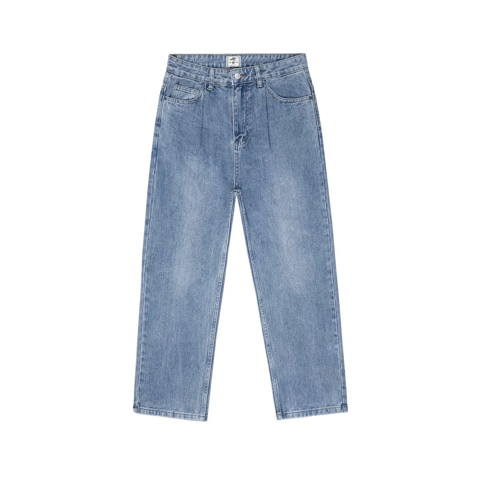 Washed Blue Mid-high Waist Jeans