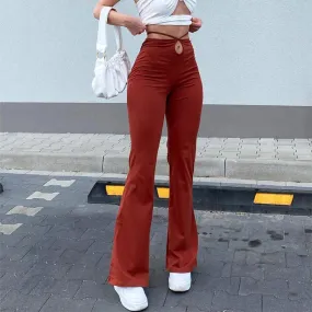 Women's High-waist Lace-up Solid Color Trousers - GlamzLife