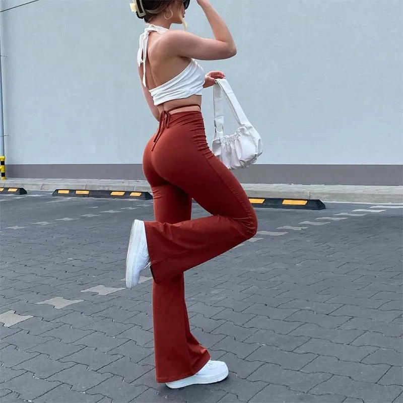 Women's High-waist Lace-up Solid Color Trousers - GlamzLife