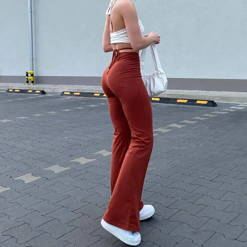 Women's High-waist Lace-up Solid Color Trousers - GlamzLife