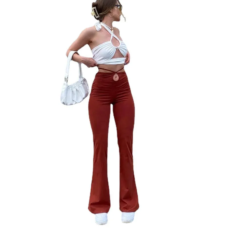 Women's High-waist Lace-up Solid Color Trousers - GlamzLife