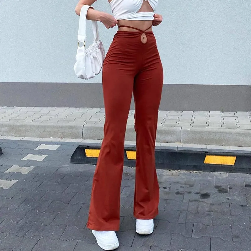 Women's High-waist Lace-up Solid Color Trousers - GlamzLife