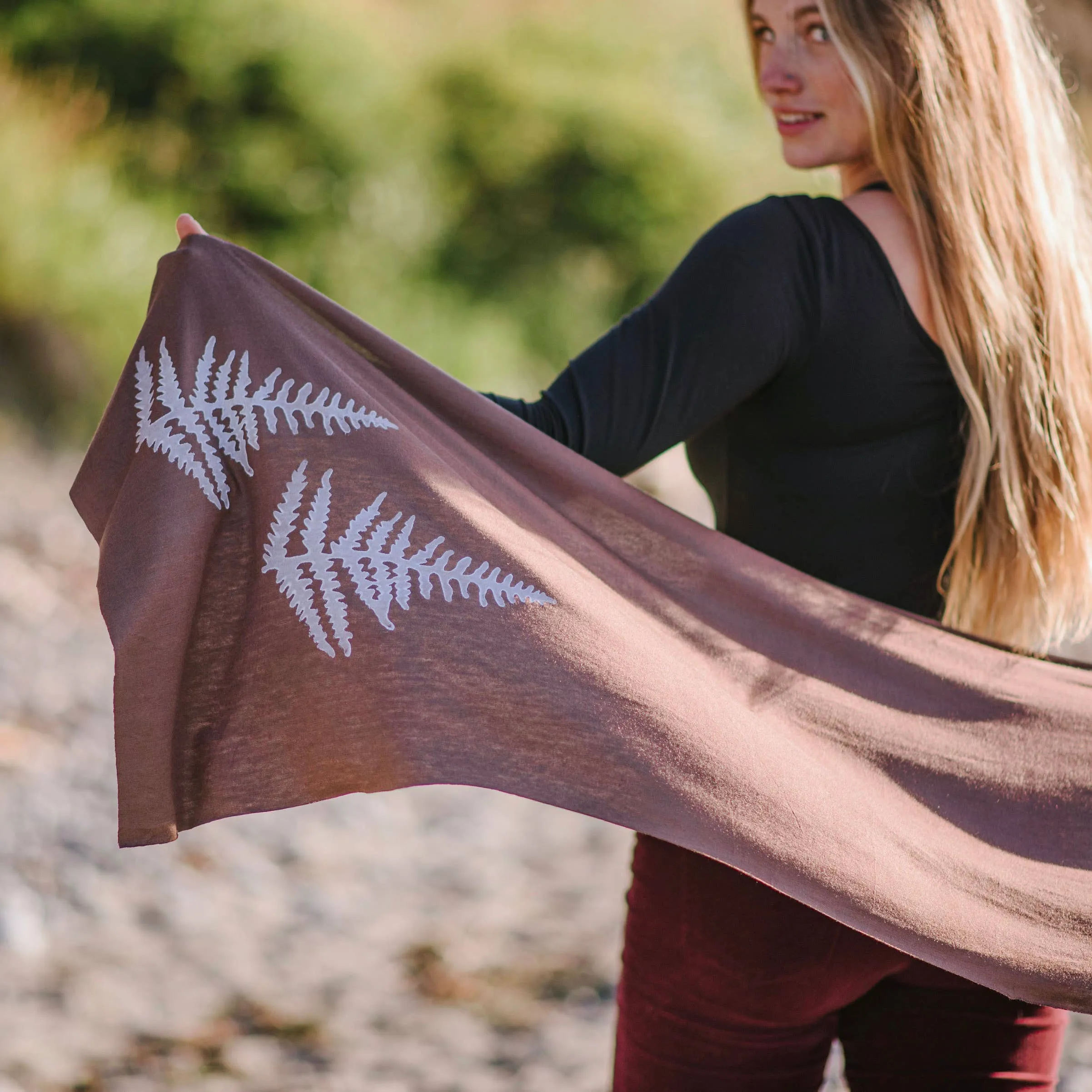 Women's Knit Hand-Printed Jersey Scarf, White Fern Coco