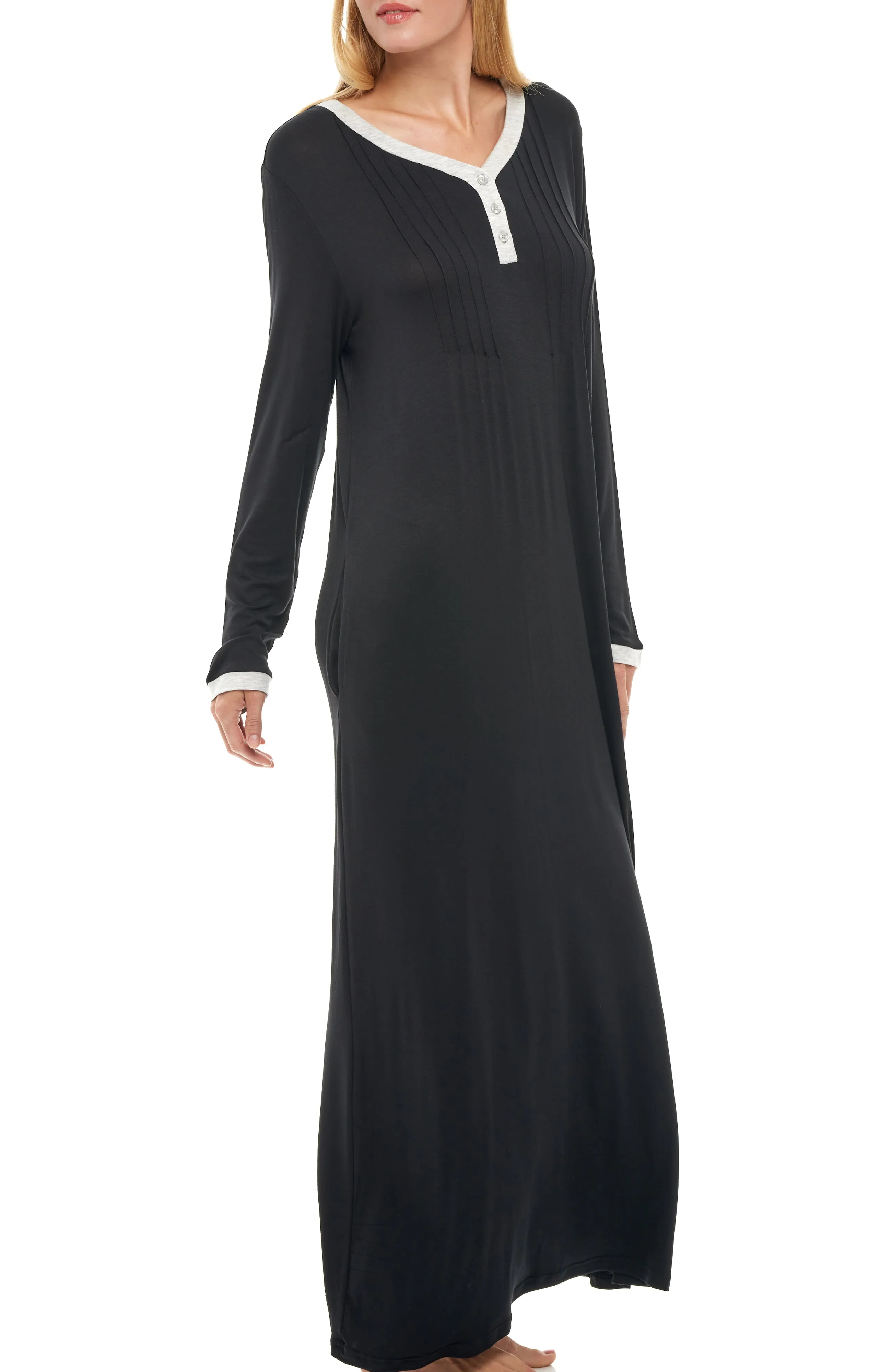Women's Long Nightgown with Pockets, Full Length Nightshirt, Lightweight Sleep Shirt