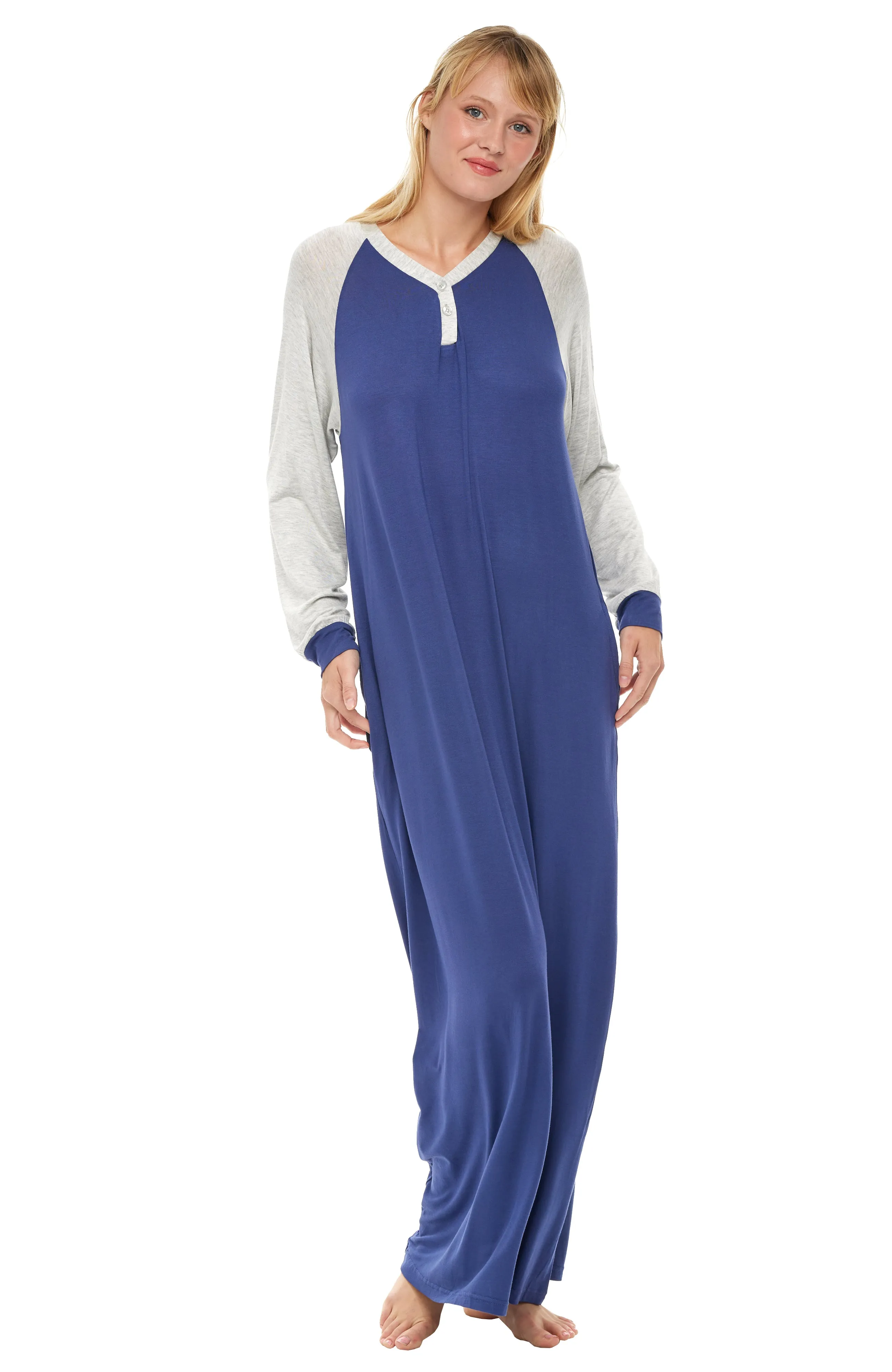 Women's Raglan Sleep Shirt with Pockets, Long Sleeve Nightshirt, Lightweight Nightgown