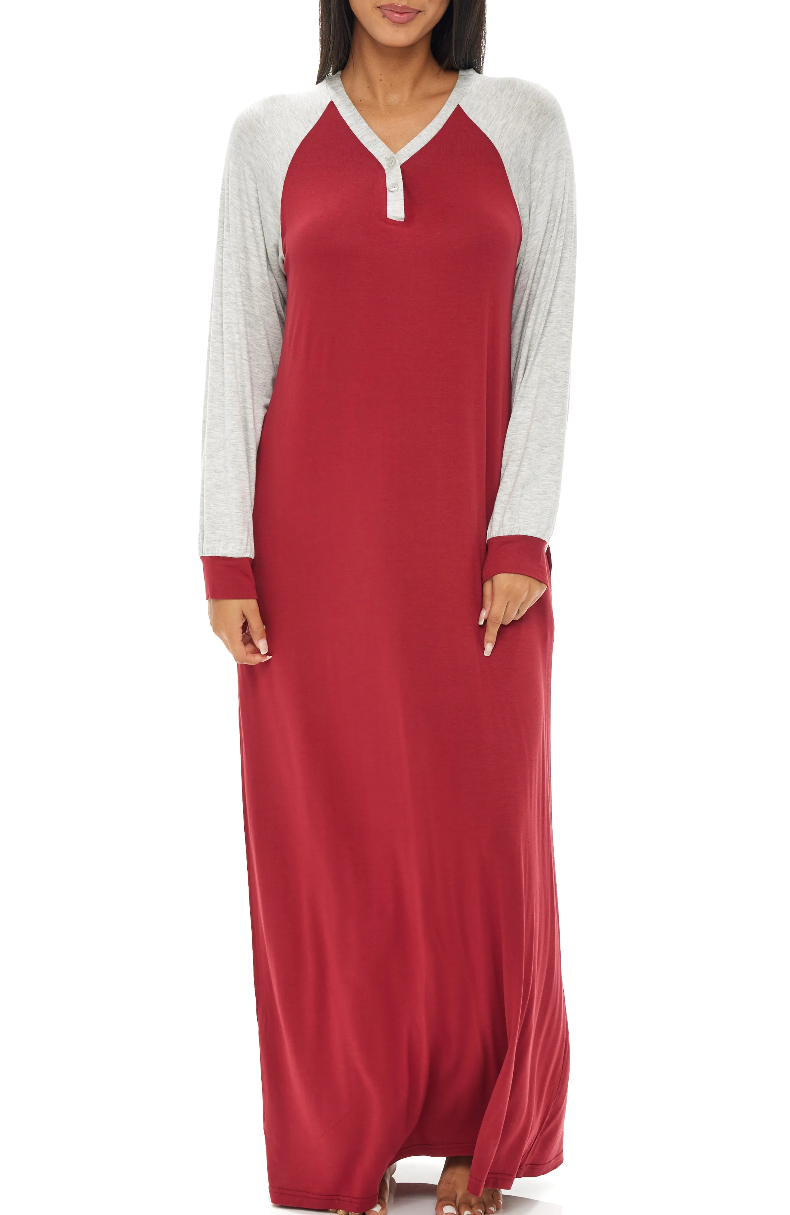 Women's Raglan Sleep Shirt with Pockets, Long Sleeve Nightshirt, Lightweight Nightgown