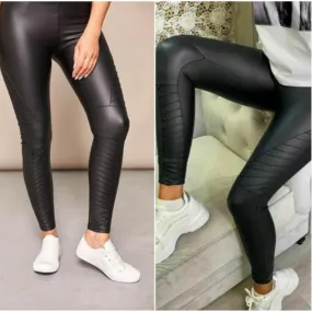 Women's Skinny High Waist PU Leggings Ladies Faux Leather Stretchy Biker Pants