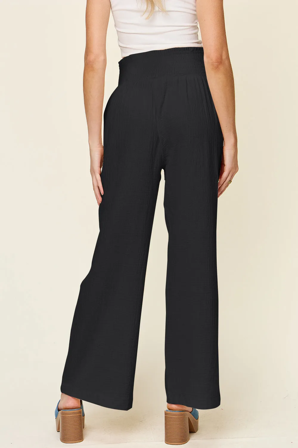 Women's Smocked Cotton High Waist Pants