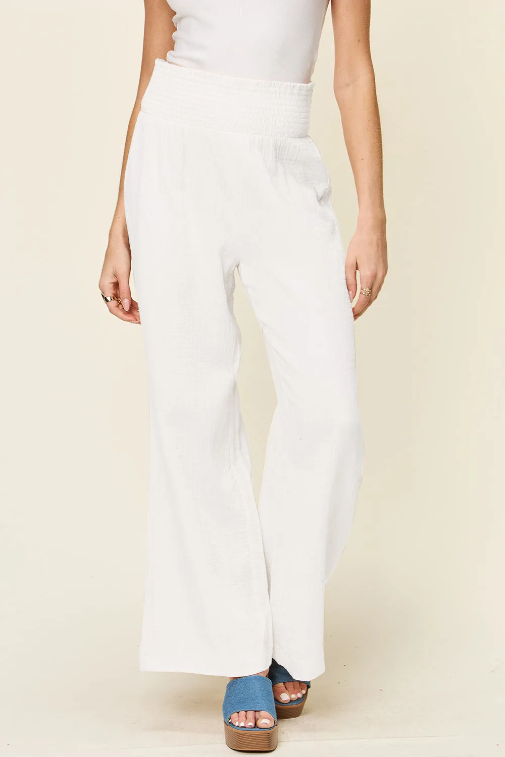 Women's Smocked Cotton High Waist Pants