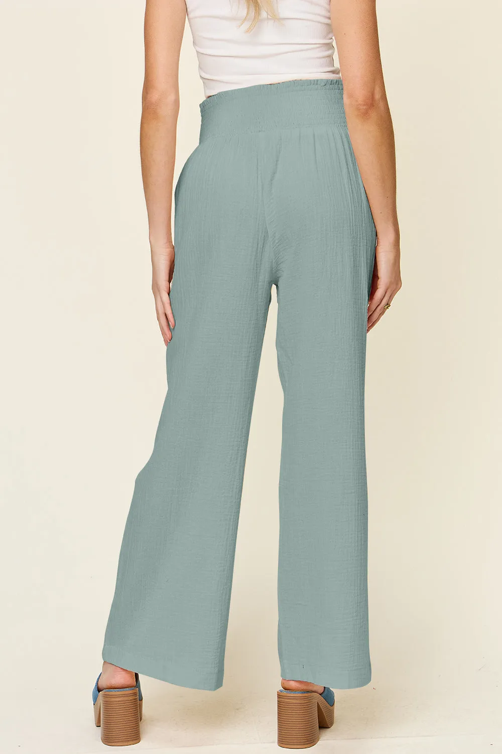 Women's Smocked Cotton High Waist Pants