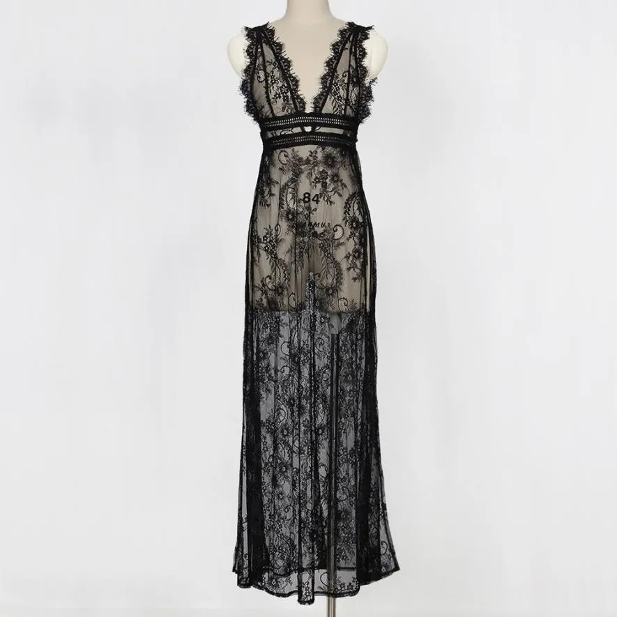 Women's Summer Lace V-Neck Sleeveless Long Dress