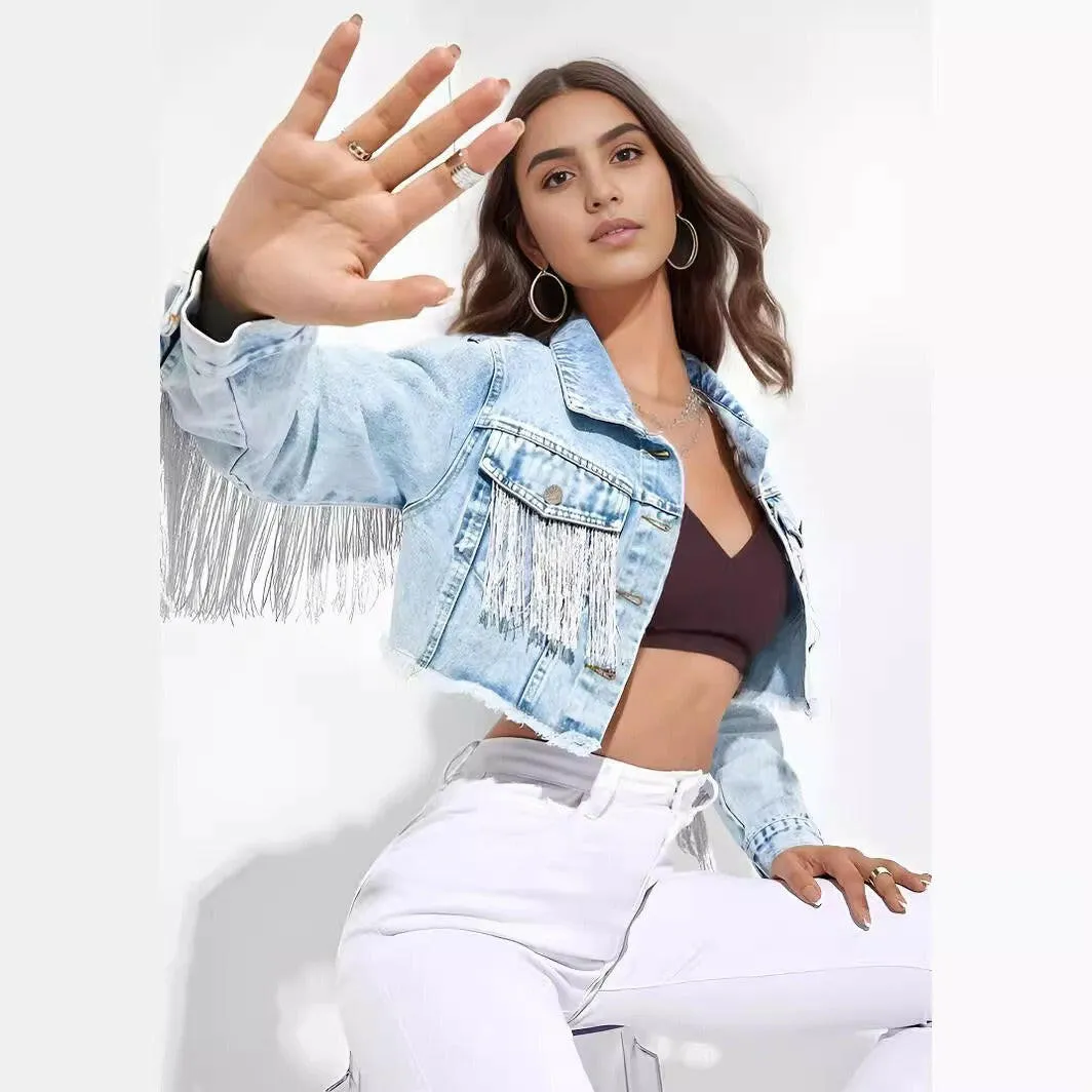 Women's Tassel Denim Short Jacket