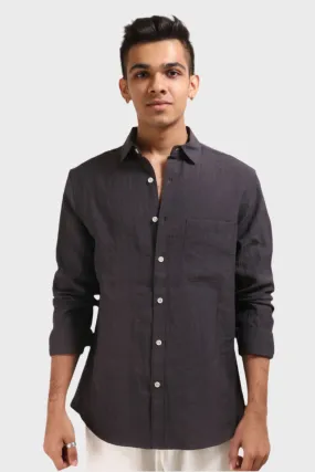 XKIND DARK GREY CRUSH WRINKLED LOOK REGULAR FIT SHIRT